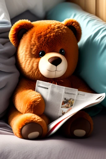 Nounours lisant le journal dans son lit à la recherche de grilles de Yakazu